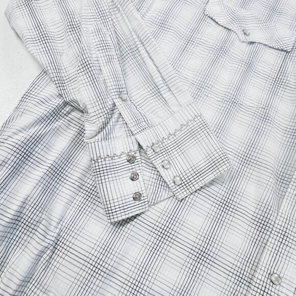 Roper Mens Plaid White Gray Western Long Sleeve Pearl Snap Button Shirt 2XL EUC - Picture 4 of 7